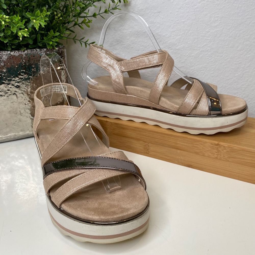 Vionic Kellyn Platform Sandals Womens Champagne Metallic Strappy Comfort Size 9